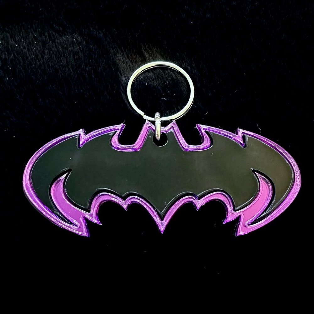 Black and Purple Bat / Batman Keychain Glass/Plastic/Wood